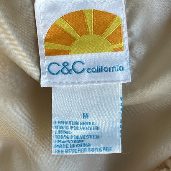 C&C California Coat Womens Medium Beige Faux Shearling Sherpa Teddy Jacket Cozy - Picture 6 of 9